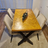Double herringbone design reclaimed wood dining table