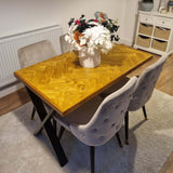 Double herringbone design reclaimed wood dining table