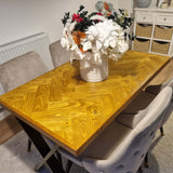 Double herringbone design reclaimed wood dining table