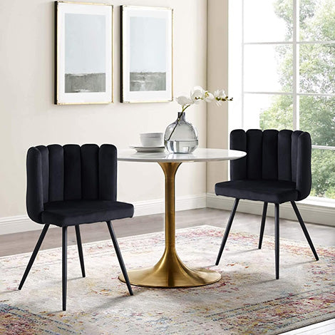2 Velvet Dining Chairs with Petal Backrest Vanity Reception Chairs with Black Metal Legs