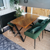 Herringbone Design Reclaimed Wood Industrial Style Dining Table