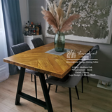 Herringbone Design Reclaimed Wood Industrial Style Dining Table