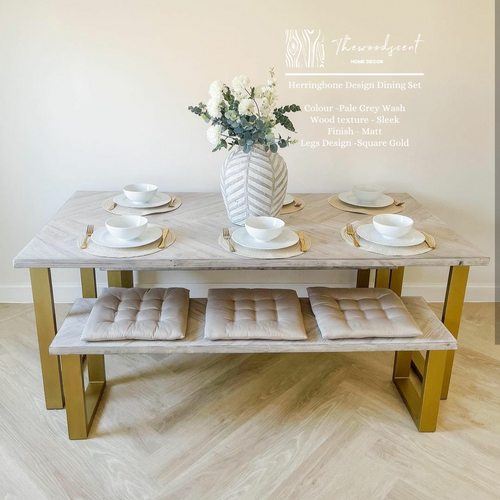 White herringbone dining table deals