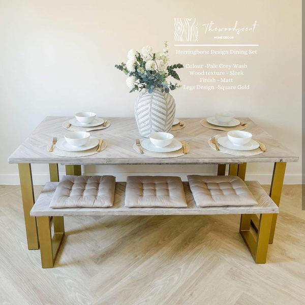 Herringbone Design Reclaimed Wood Industrial Style Dining Table