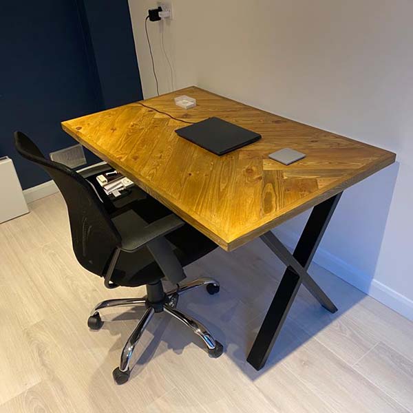 Reclaimed Wood Office Desk With Black Trapezium Legs, CUSTOMISABLE 