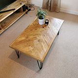 Herringbone Design Reclaimed Wood Coffee Table Industrial Style