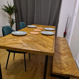 Herringbone Design Reclaimed Wood Industrial Style Dining Table